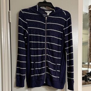 Market & Spruce Navy and White Striped Zip-Up Hoodie
